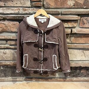 Vintage Y2K Yag Couture Brown Toggle Button Sherpa Lined Full Zip Hoodie